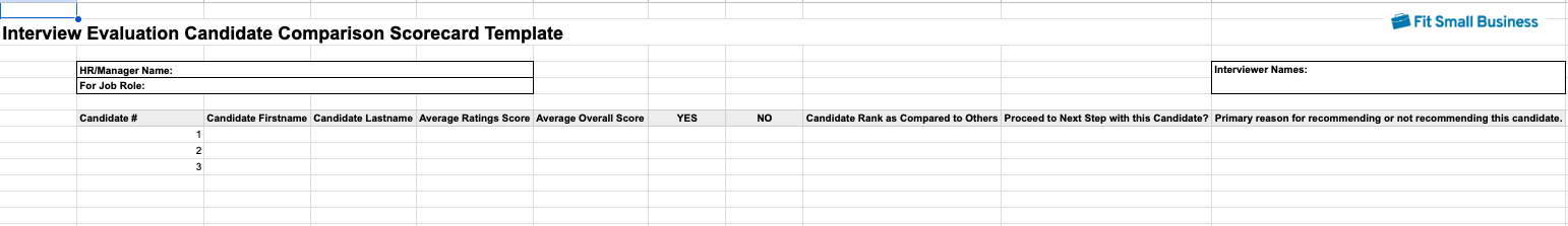 Interview Evaluation Candidate Comparison Scorecard Template